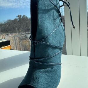 Women’s Teal Suede Lace-Up Open-Toe Boot